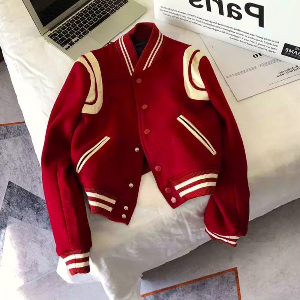 Ruby Red Baddie Varsity Bomber Jacket